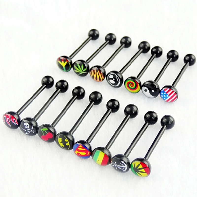 

1 Pc Black Acrylic Batman Superman Tongue Ring Labret Ring Noctilucent Maple Nipple Bar Ring Barbell Body Piercing Jewelry