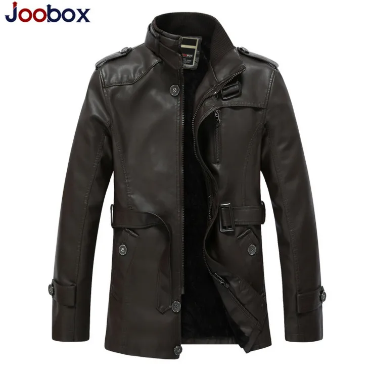 JOOBOX, Зимние флисовые мужские длинные кожаные куртки, пальто, повседневная мужская ветровка, высокое качество, водостираемые Куртки из искусственной кожи