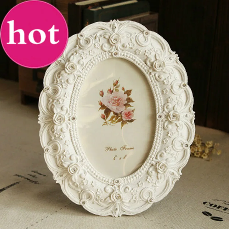 

European Style White Photo Frame 6 Inch Frames Resin Decoration Accessories Stereo Roses Decorated Wedding Gift Hot Sale X $
