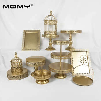 

11 pcs/set Wedding Cupcake Gold Set 3 Tier Birdcage Iron Cake Stand