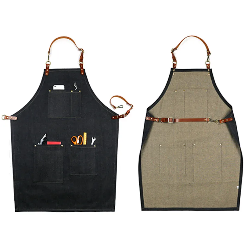 Denim Apron Leather Strap K54B-4