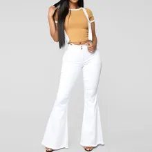 Женские джинсы на молнии с высокой талией на пуговицах, расклешённые брюки штаны клеш, большие размеры, узкие Стрейчевые брюки, Pantalon Mujer