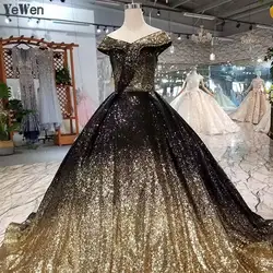 Кружевное Королевское блестящее платье с нашивками Vestido De Noiva золотистого и черного цветов, свадебное платье с v-образным вырезом