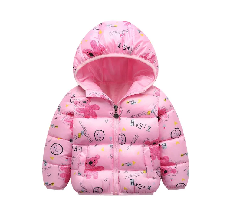 Benemaker/новые детские зимние куртки с динозаврами для мальчиков и девочек; плотная детская ветровка с животными; детская одежда; пальто; Верхняя одежда; YJ090 - Цвет: Bear Pink