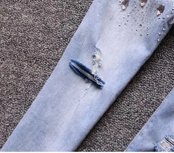 2019 новые летние модные рваные джинсы узкие для женщин тяжелый woek алмаз промывают лодыжки длина узкие джинсы