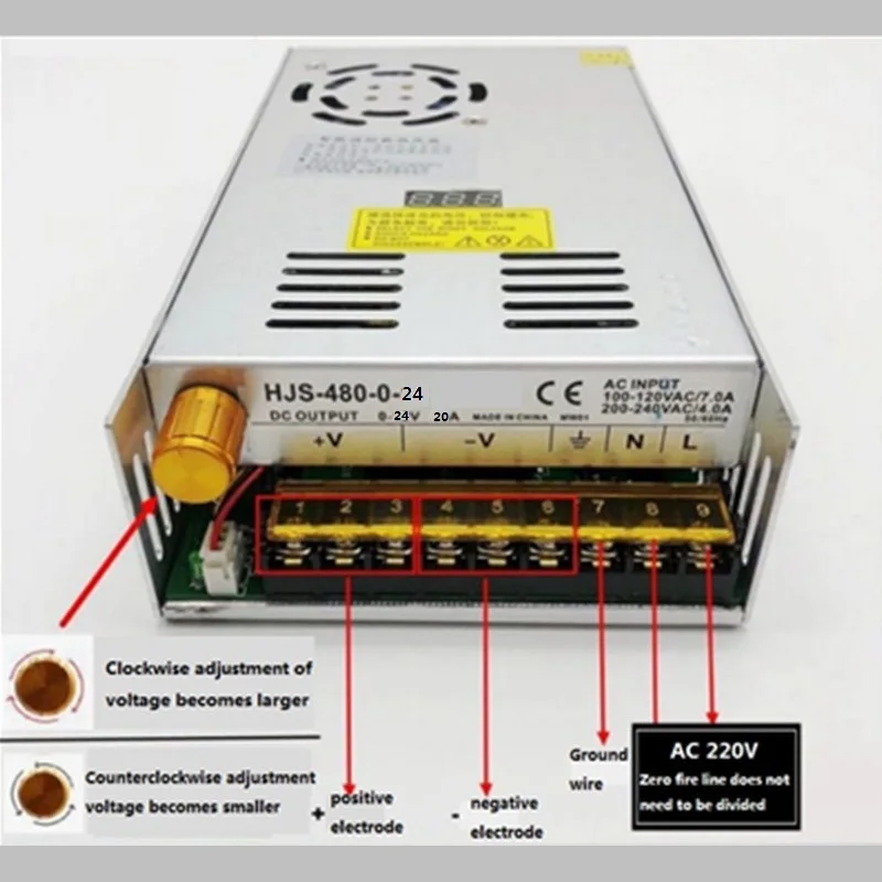 Цифровой дисплей Регулируемый DC импульсный источник питания 0-24V 20A