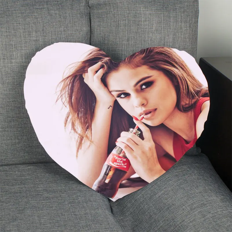 

HOT Custom Selena Gomez Pillow Case Heart Shaped Zipper Pillow Cover Satin Soft No Fade Pillow Cases Home Textile Decorative