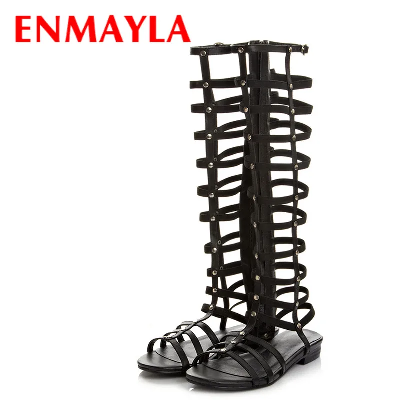 Enmayla Grand À Respirant Trou En De Femme Noir Genou Pour Jambe D'été Haute Du Bas Mode Chaussures Cuir Hauteur Femmes Bottes SzVUMp