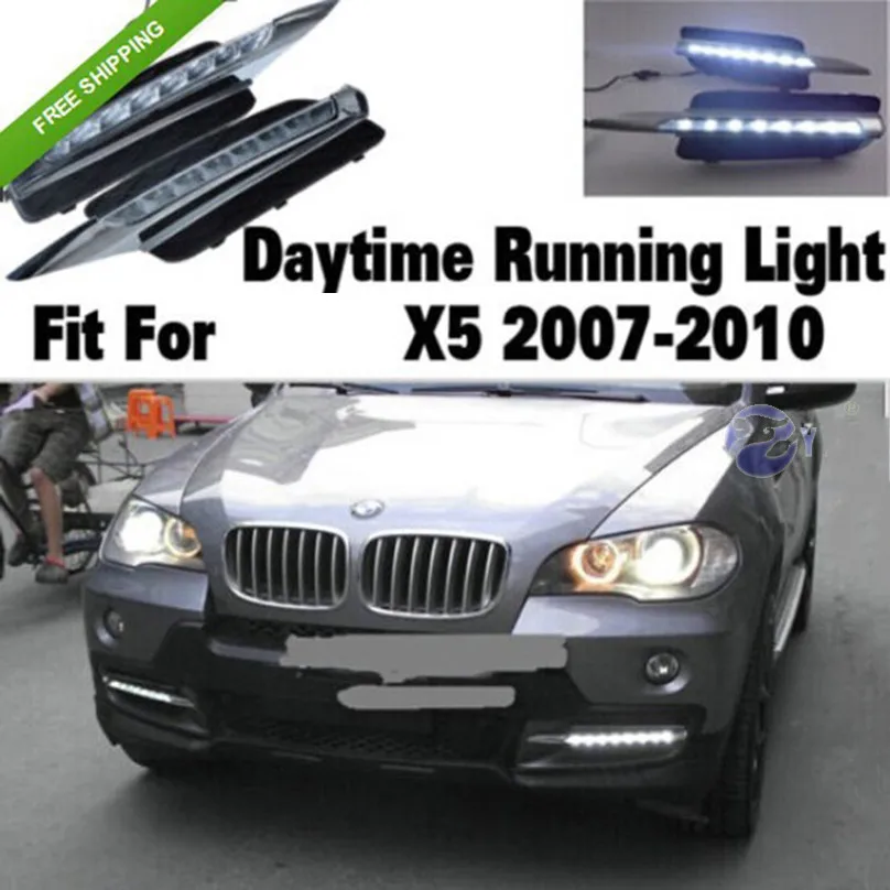 Автомобильная проблесковая 2 шт. DRL для BMW X5 E70 2007 2008 2009 2010 Габаритные огни дневного света автомобиля светодиодный противотуманная фара крышка