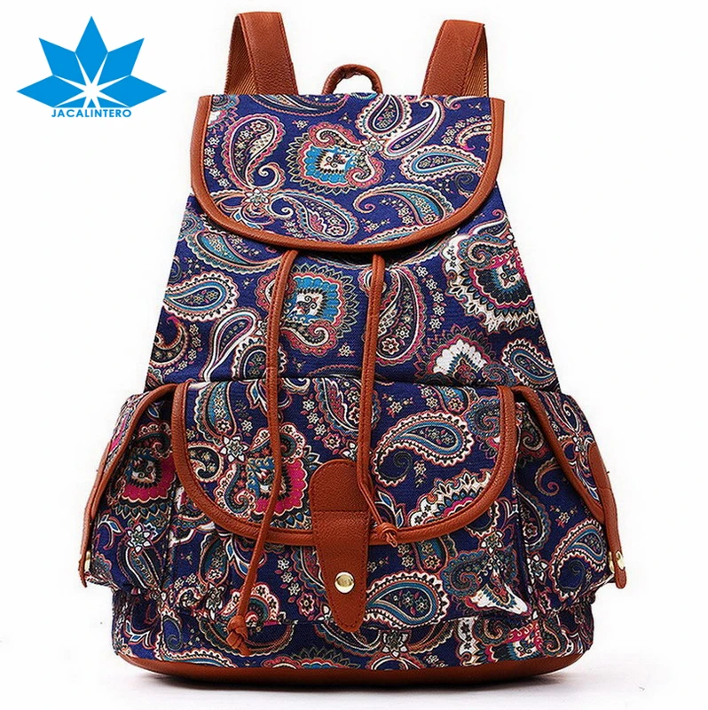 

Women Female Vintage Retro Peacock Print Canvas Backpack Mochila Satchel Shoulder Bags Travel Bag Rucksack Children School Bags