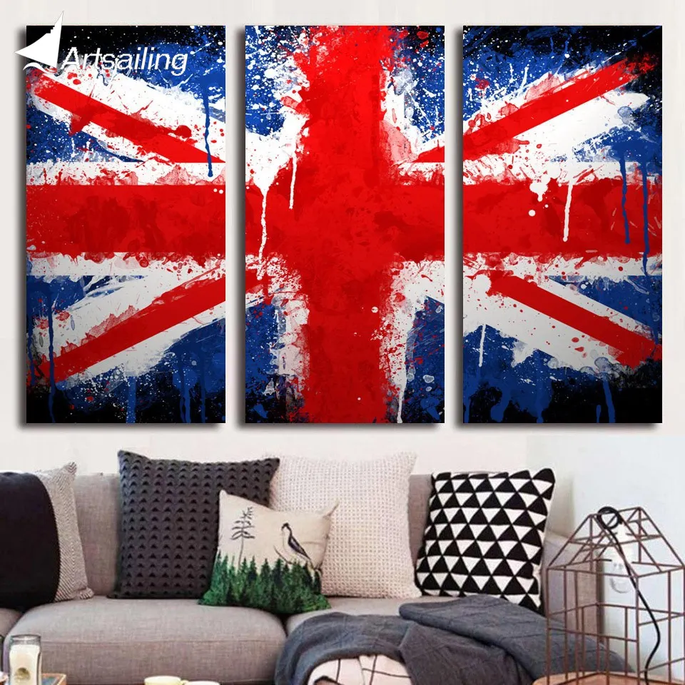 Red Blue White Union Jack Portrait Abstract Canvas Wall Art Large Picture Prints 