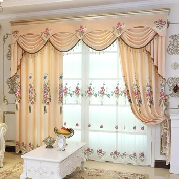 

Yellow Peony High Quality Embroidered Blackout Curtains Window For living Room Bedroom Kitchen Tulle Curtains Valance Drapes