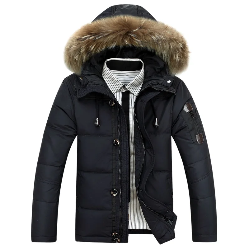 Мужская пуховая куртка с капюшоном 90% утиный пух зимнее пальто плюс размер верхняя одежда куртки мужское Зимнее пальто - Цвет: Черный