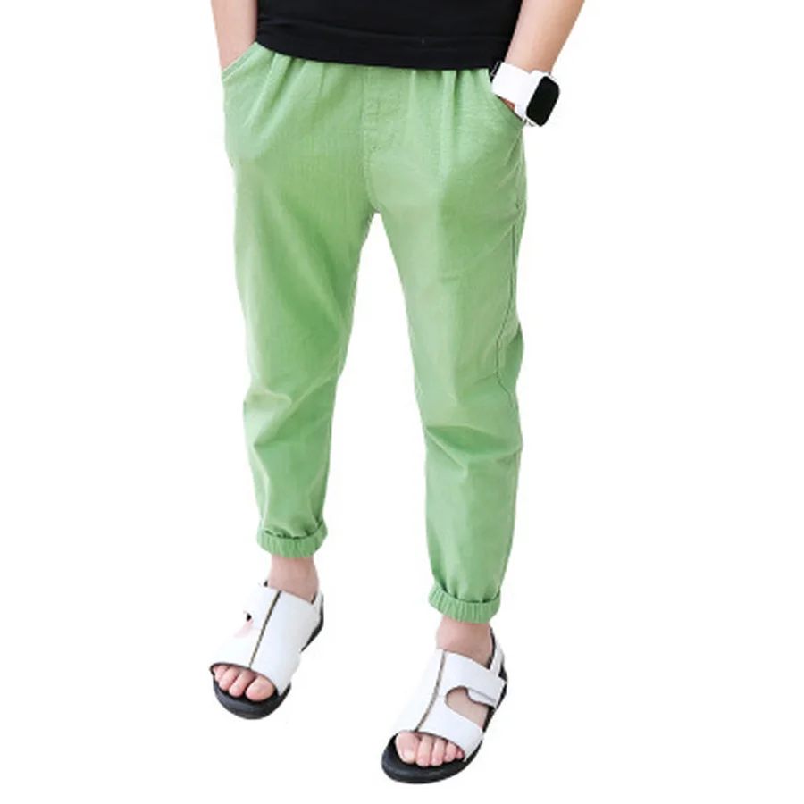 

Famli 4Y-14Y Summer Children Cotton Pants Teen Boys Casual Solid Ankle-length Pencil Pants Kids Boy Linen Trousers 8 10 12 14
