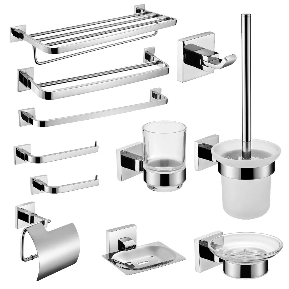 

SUS 304 Stainless Steel Bathroom Hardware Set Mirror Polished Paper Holder Toothbrush Holder Towel Bar Bathroom Accessories