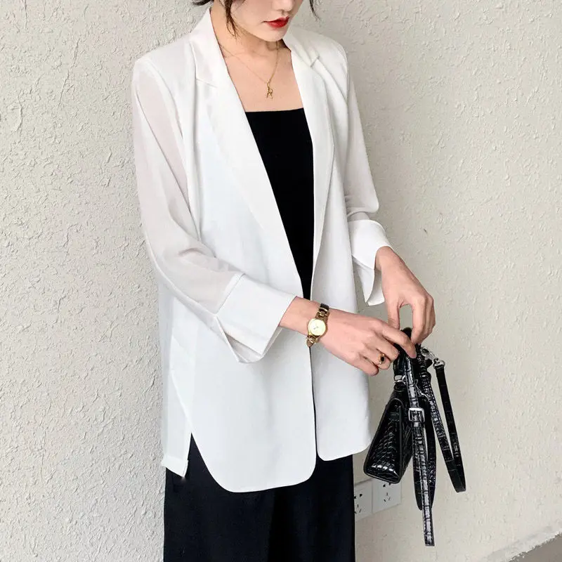 عارضة الكورية الشيفون سترة المرأة سترة الربيع الصيف الصلبة دعوى السيدات قميص فضفاض رقيقة معطف واقية من الشمس محبوك قمم f615