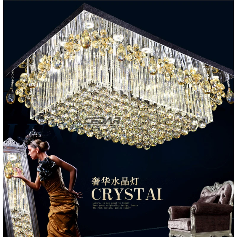 

Free shipping wholesales large square crystal chandelier modern design lustre crystal staircase chandelier lighting