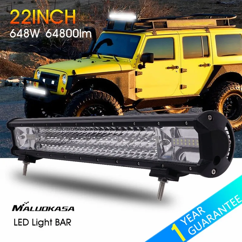 

MALUOKASA 22inch 648W LED Light Bar 64800LM Car Driving Lamp Auto DRL Searchlight for Off Road Vehicle SUV Jeep Wrangler 4x4 4WD