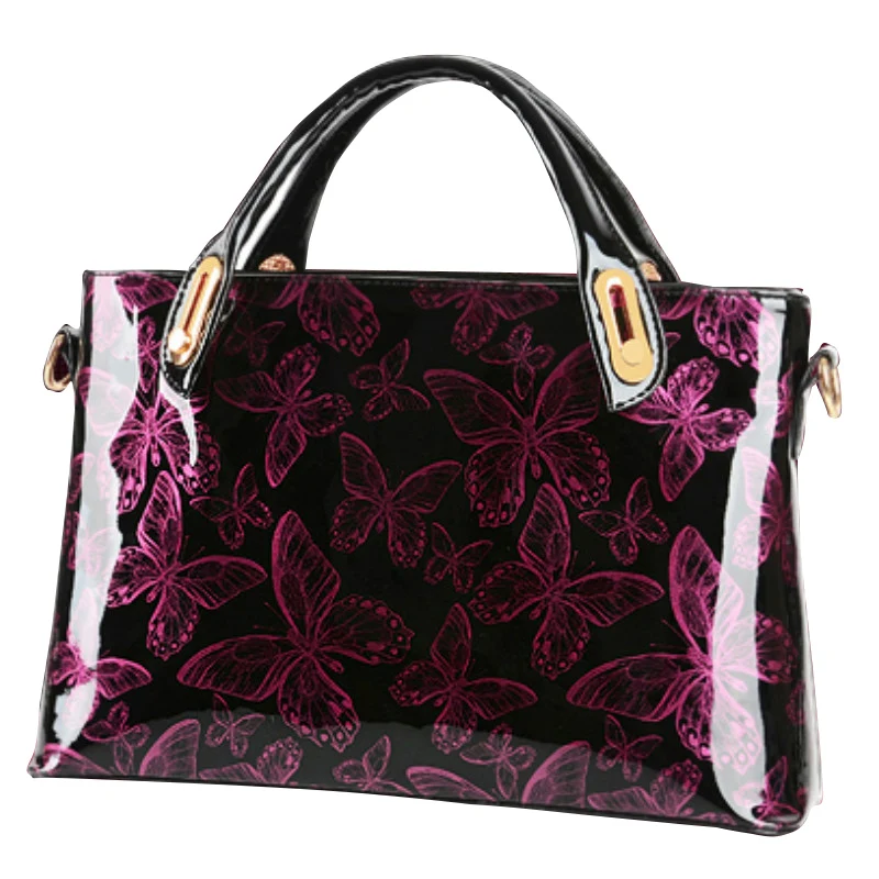 

European and American Fashion Lacquer Leather Women's Bag Printing Bag 2018 New Butterfly Printing Bag Hot