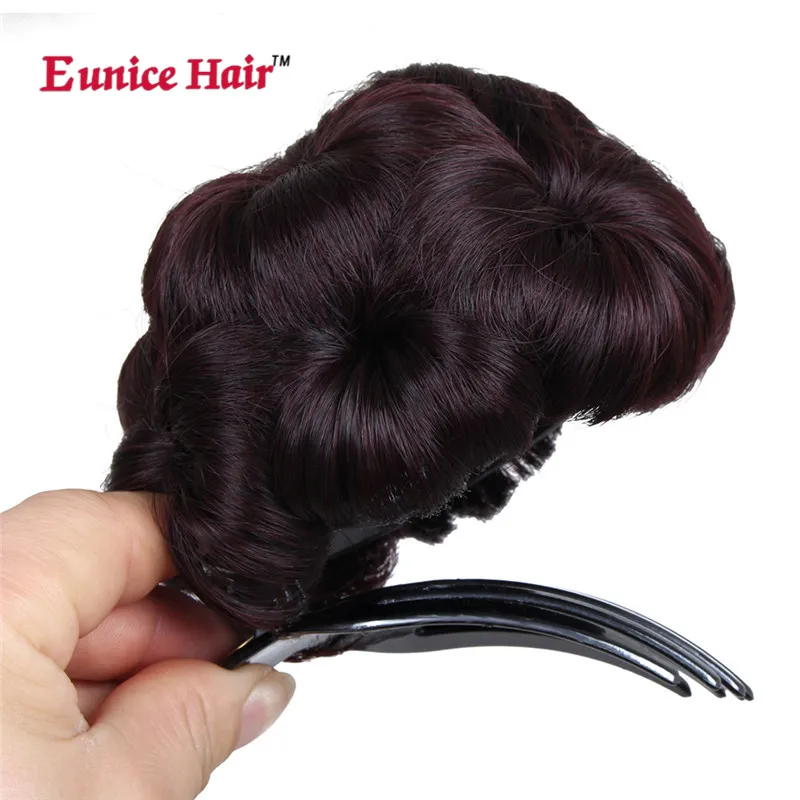 Kopen Eunice Synthetische Krullend Chignon Bun Haarstukje #2 #4 99j 33 kleuren 9 Bloemen Roller haar Clips in Nep Haaraccessoires
