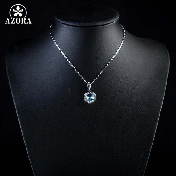 Ожерелье с австрийским хрусталем AZORA белое золото голубое Stellux TN0069|necklace a|pendant