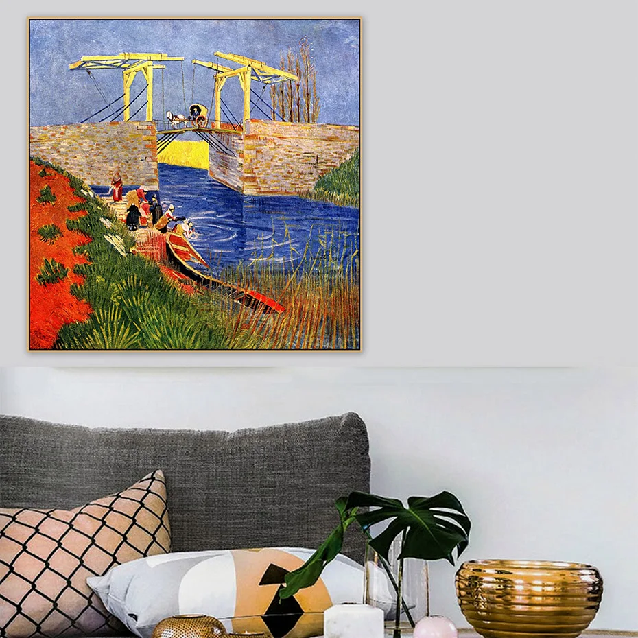 

The Langlois Bridge at Arles with Women Washing Van Gogh Canvas Painting Poster Print Wall Art Pictures Living Room Home Decor
