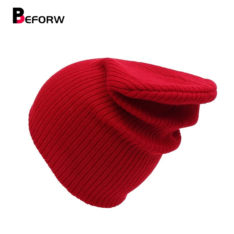 

BEFORW Winter Hats Unisex Women's Solid Warm HIP HOP Knitted cotton Hat Female For Men Women Caps Skullies Beanies