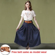 Свободный пояс в консервативном стиле; большие размеры 5XL 6XL; джинсовые юбки; Новинка года; Длинная джинсовая юбка; плиссированная джинсовая юбка с высокой талией для девочек
