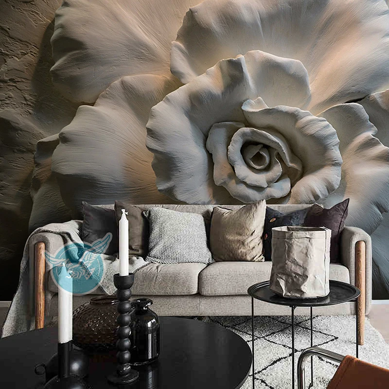 Custom Mural Wall Papers 3D Stereo Relief Rose Flowers Abstract Art Wall Decor Cafe Restaurant Living Room Bedroom Wallpaper 3 D