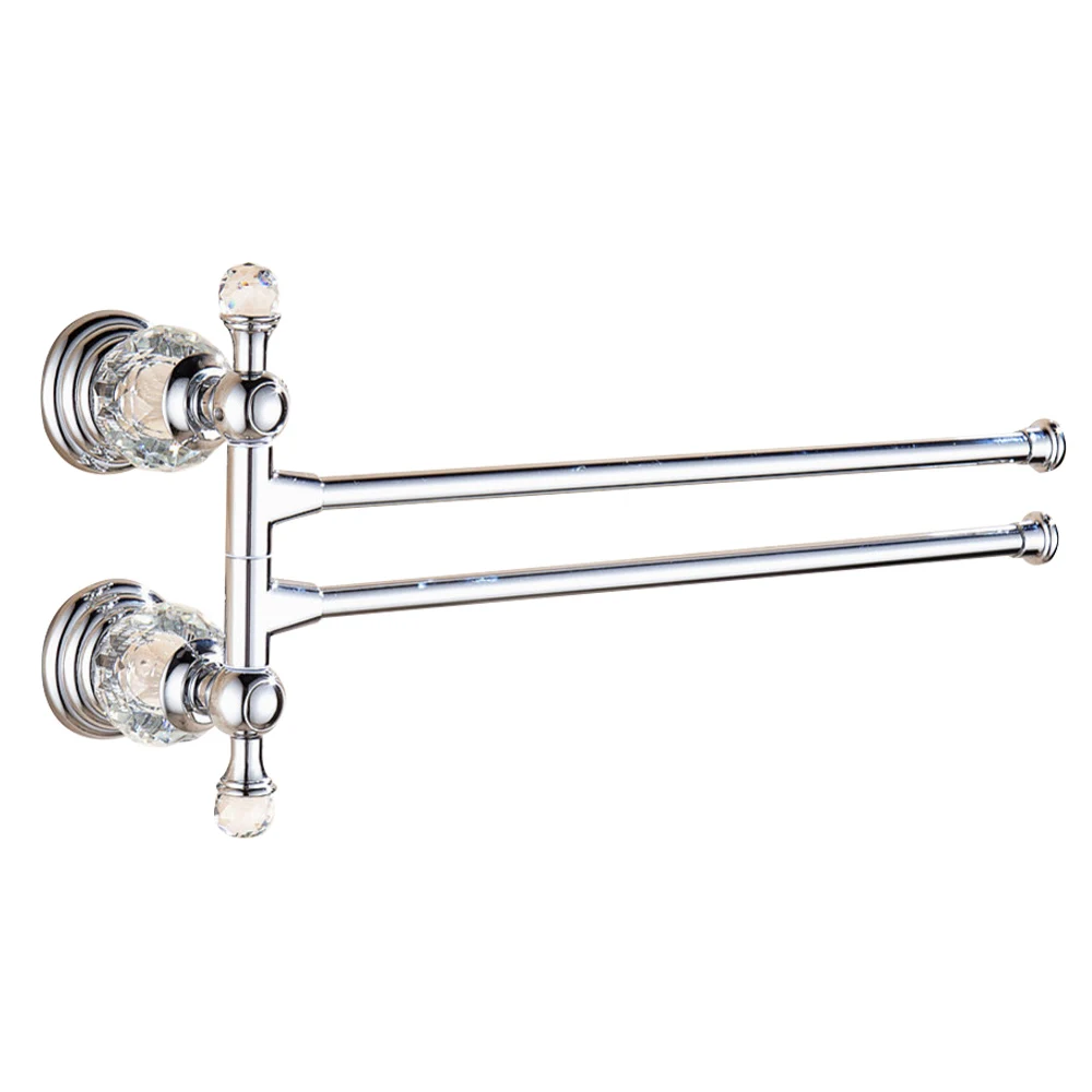 

AUSWIND Antique Polished Sliver Brass Towel Rack 2 Arms Crystal Wall Mounted Towel Bar 50cm Towel Holder Bathroom Accessories