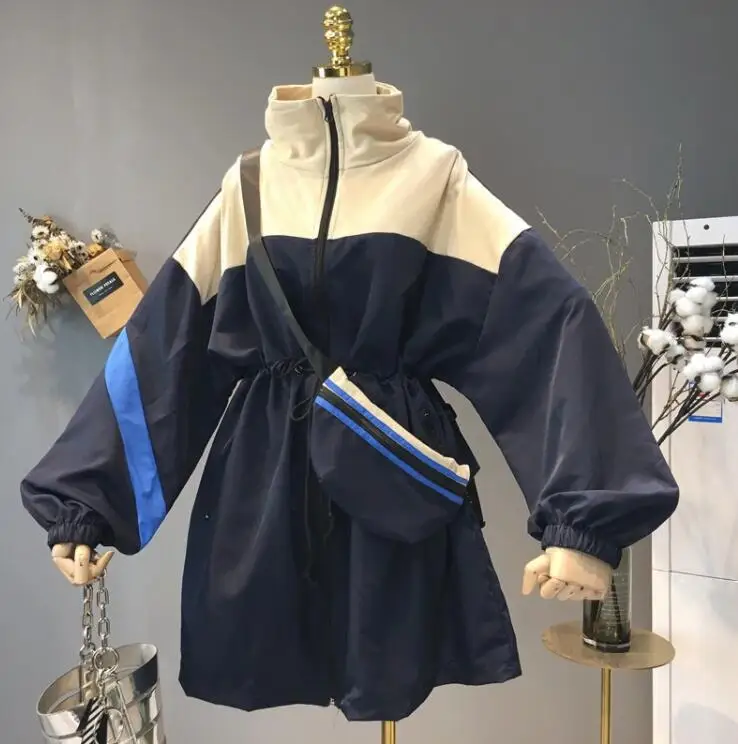 Женская Длинная ветровка в стиле пэчворк осенняя Базовая куртка Харадзюку