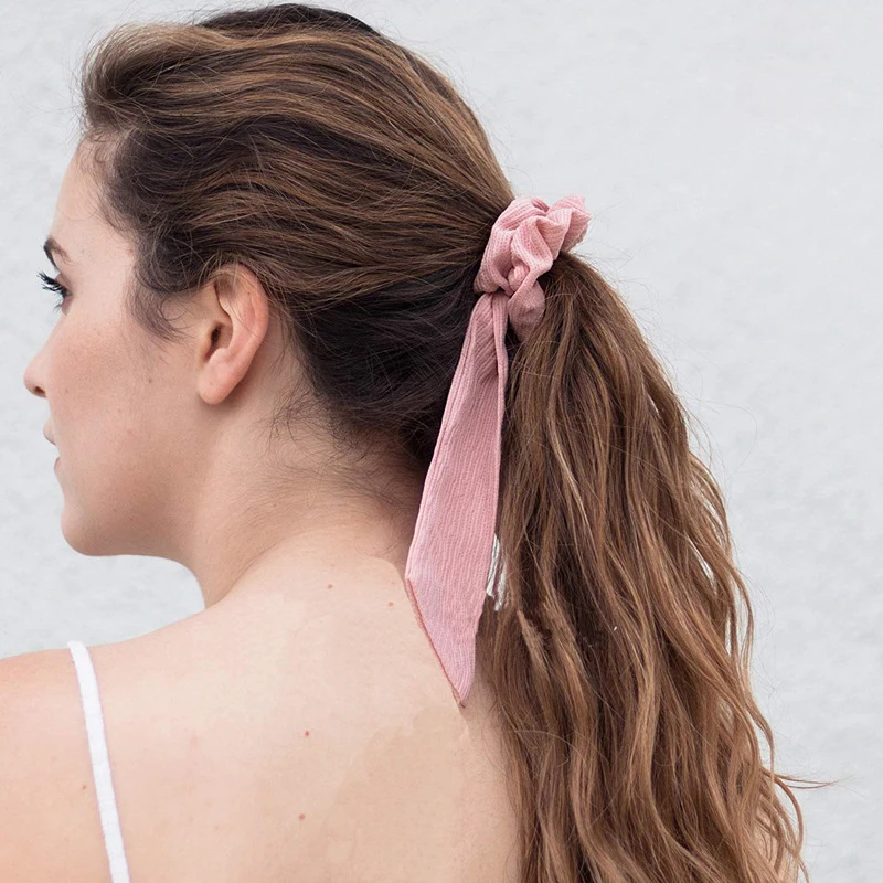 Корейский женский полосатый шарф для волос резинки для волос конский хвост держатель Твердые банты ленты для волос девушки летние эластичные аксессуары, ленты для волос