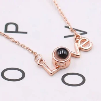 

2018 New Arrival Rose Gold Silver gold100 languages I love you Projection Pendant Necklace Romantic Love Memory Wedding Necklace