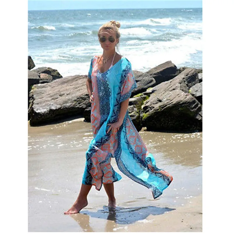

Summer Beach Dress Women Sarongs Beach Cover-Up Bohemia Striped Print Chiffon Bikini 2019 Swim Tunic Swimsuit Bathing Suit Pareo