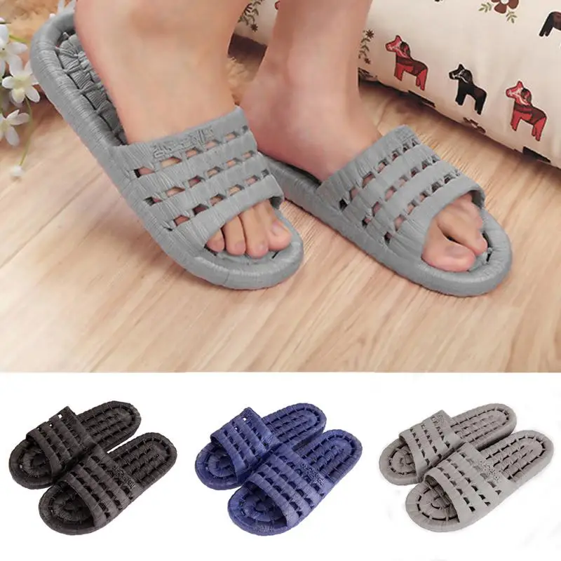 

1pair Unisex PVC Flat Home Bath Slippers Summer Sandals Non-slip Plastic Indoor & Outdoor Shoes Slippers For Women Men