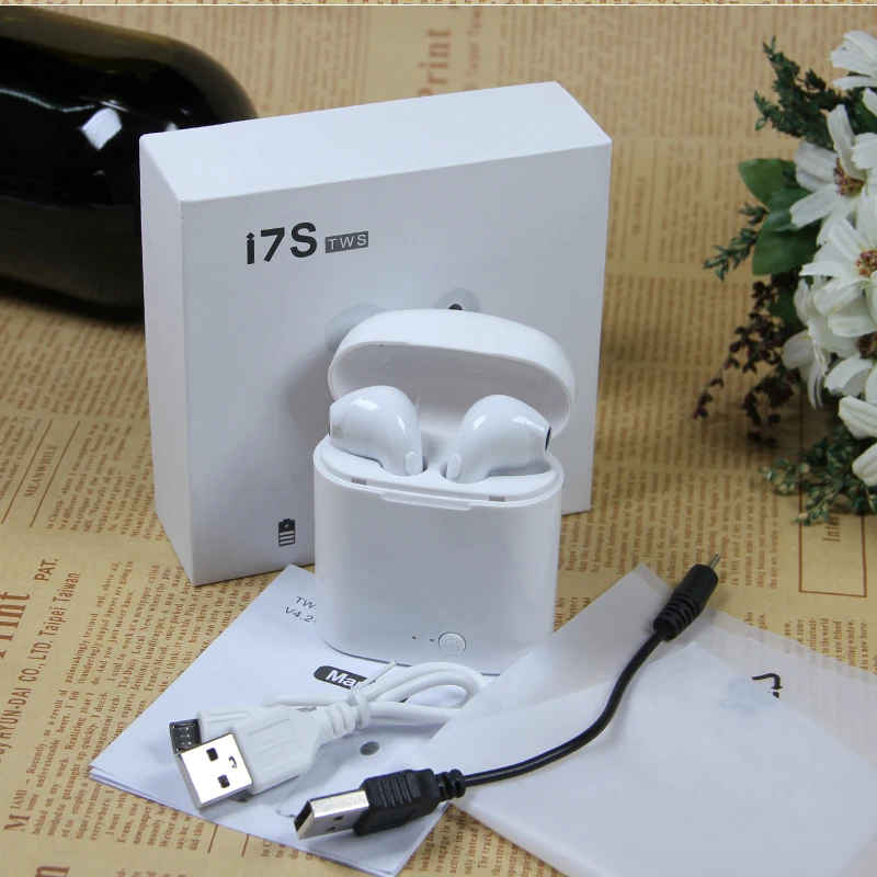 I7s TWS беспроводные Bluetooth наушники-вкладыши музыкальные наушники набор стерео гарнитура для iphone X 6 7 8 samsung с зарядным устройством