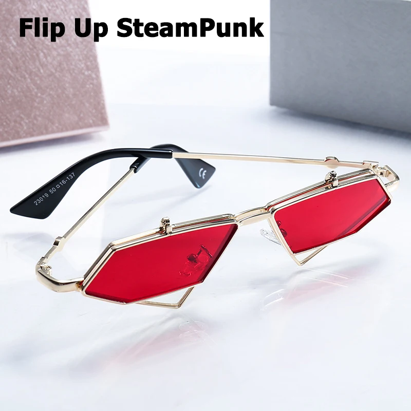 

JackJad Fashion SteamPunk Style Flip Up Clamshell Sunglasses Cool Unique Rock Punk Brand Design Sun Glasses Oculos De Sol 23019
