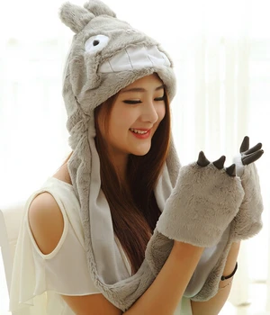 

Candice guo plush toy stuffed doll Christmas warm scarf cartoon anime totoro sweet hat coral fleece gloves birthday gift present