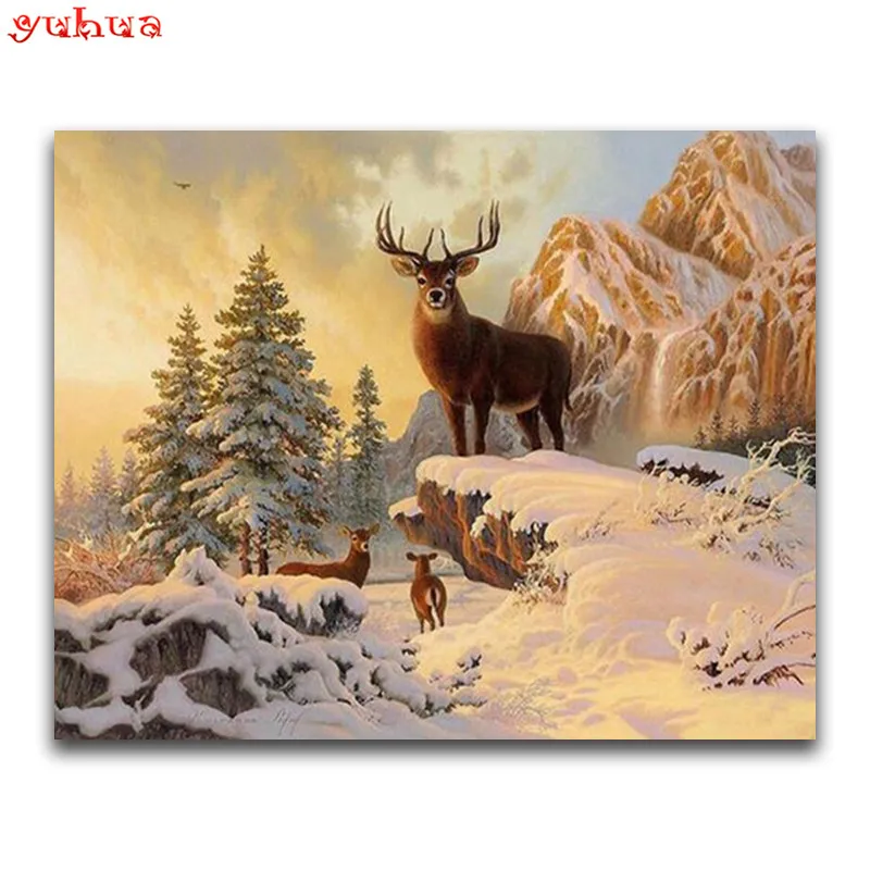 Diamond Painting Cross Stitch Winter Deer Diamond Mosaic Full Kits Animal Pattern Living Room Decor Handmade Craft_