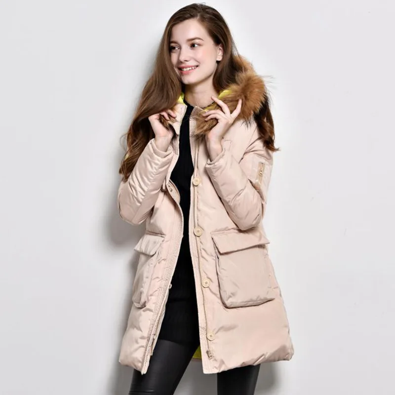 Winter Female Europe and the United States Little monster Big collar Long section Large size Down
