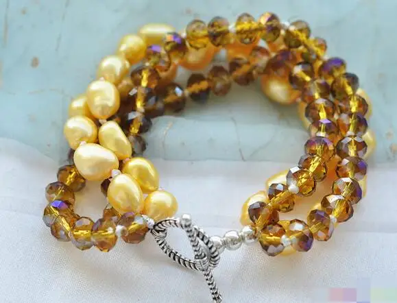 

Hot sell ->@@ 3728 4row 8" yellow baroque pearl faceted crystal bead bracelet -Top quality free shipping