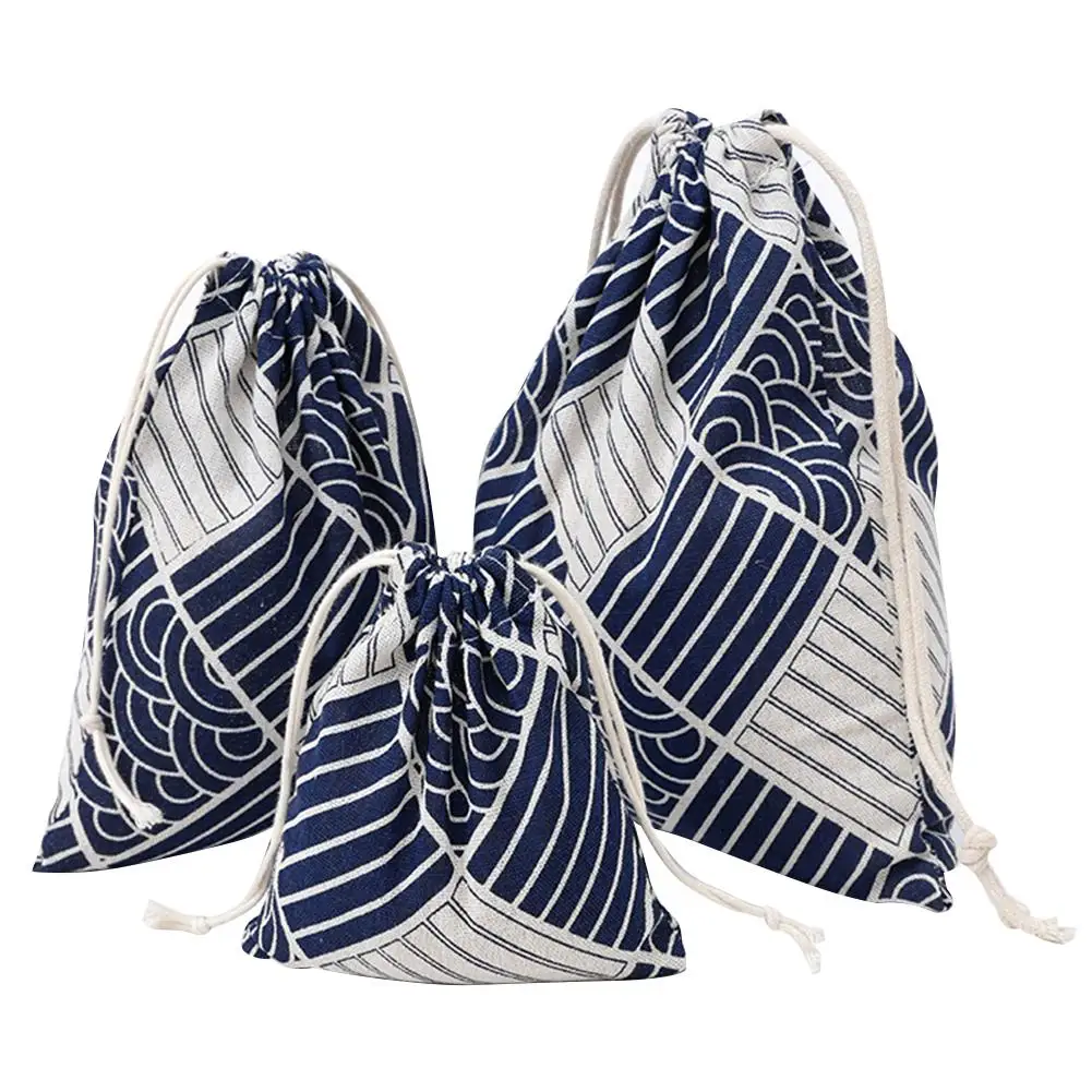 

Stripe Fabric Cotton Travel Drawstring Tote Storage Bag Organizer Bag For Underwear Toy Storage Bag S/M/L S3