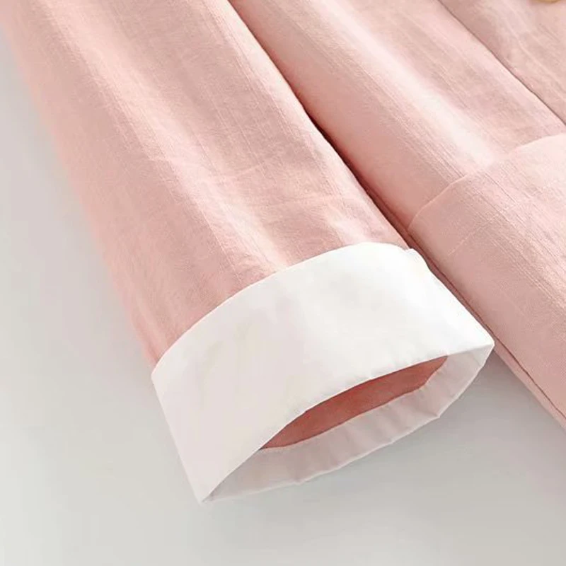 GOPLUS 2019 New Spring Korean Blazer Noteched Double Breasted Blazers Women OL Office Lady Cotton Linen Pink Green Blazer  C7801