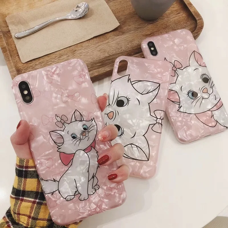 Милый розовый чехол Marie Cat для iPhone 6, 6 S, 7, 8 Plus, матовый чехол из ТПУ с раковиной для iPhone XS MAX, XR, X S, задняя крышка, чехол