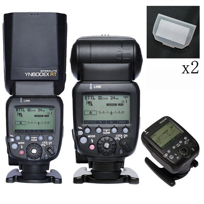 Yongnuo 2pcs YN 600EX RT TTL Master Flash + YN E3 RT Transmitter + 2 x Free Diffusers For Canon