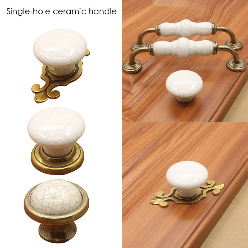 

Nordic Furniture Handle Ceramic Handle Ceramics Round Head Bronze Cupboard Environmental Protection Single Hole Retro Crack