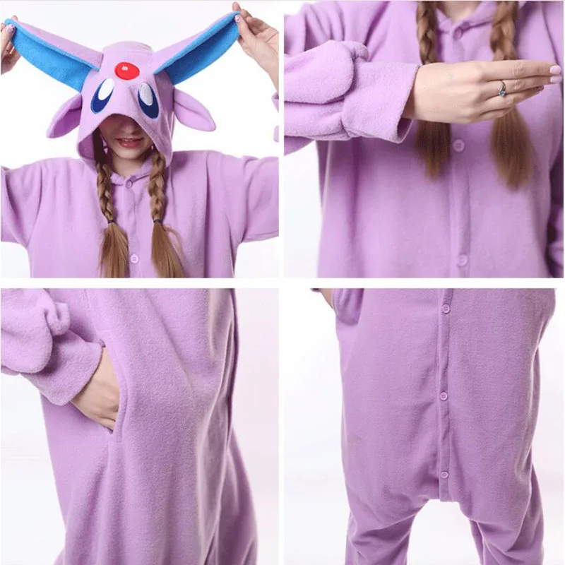 Покемон полярный флис Onesie взрослых Аниме Espeon Umbreon блестящие Snorlax Косплей пижамы для женщин костюм общий женский Забавный