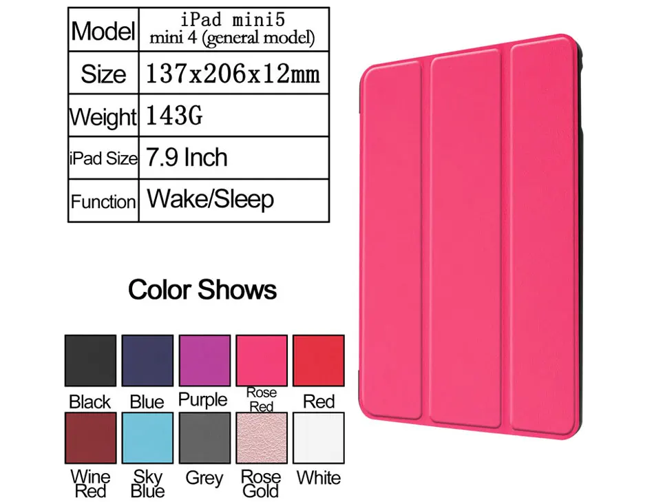 Tablets Case For New iPad Mini 5 2019 Mini 4 General Version PU Cover Smart Sleep Wake Up Fold Stand For iPad Mini Case Mini 45-11