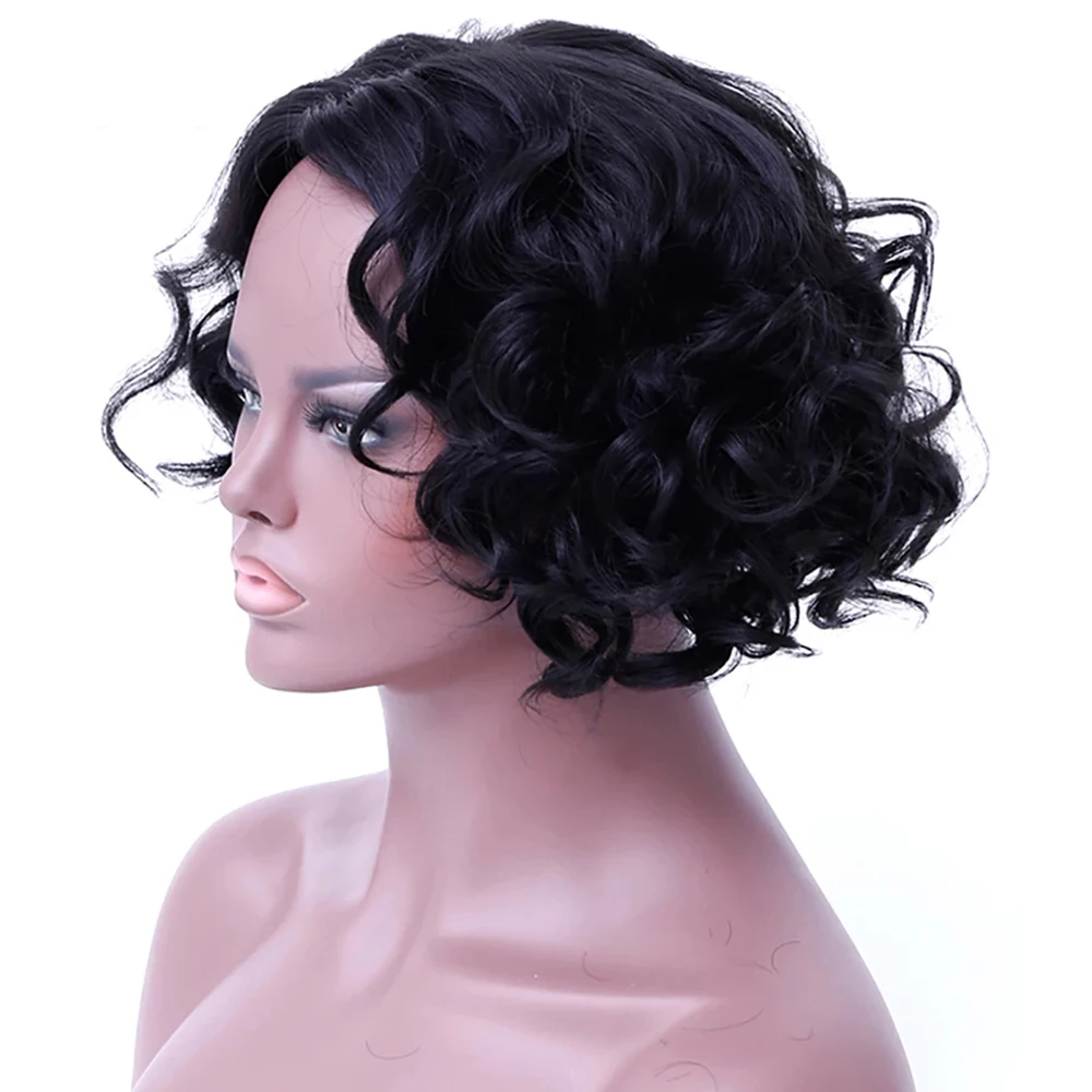 Pageup короткие черные волнистые парики для афро женщин термостойкие синтетические кудрявые парики для косплея Для афро-американских леди