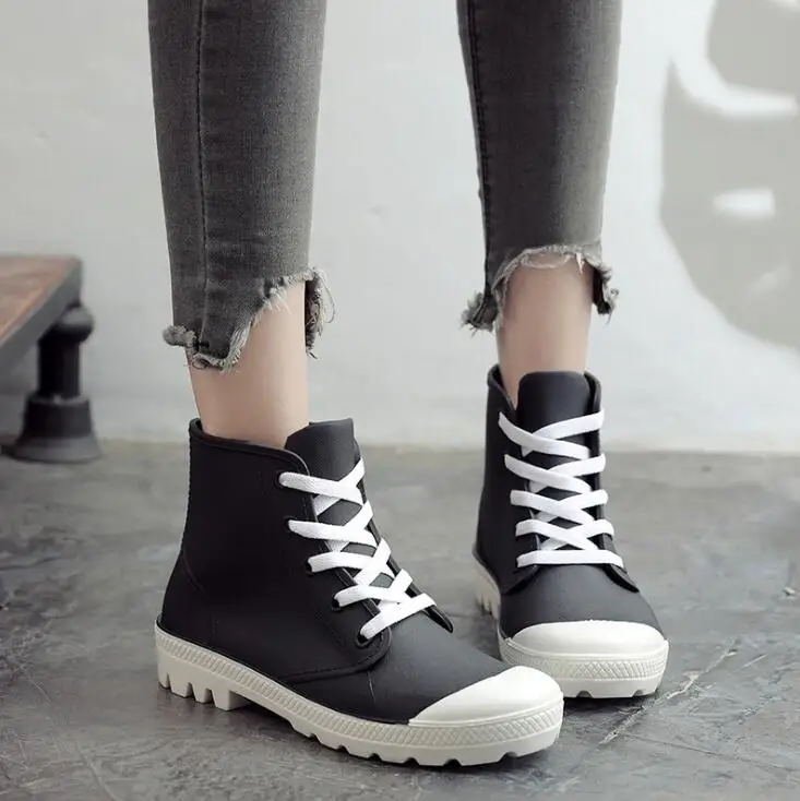 Rouroliu Women Non-Slip Ankle Rainboots Autumn Candy Color Water Boots Lace-Up Waterproof Platform Shoes Woman Wellies FR40 Rouroliu Women Non-Slip Ankle Rainboots Autumn Candy Color Water Boots Lace-Up Waterproof Platform Shoes Woman Wellies FR40